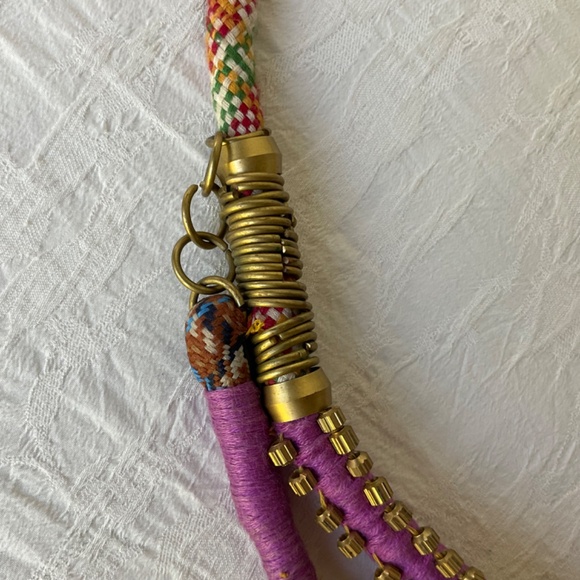 Anthropologie Multi Strand Thread & Bead Statement Necklace Brass Tone A… - Picture 7 of 9